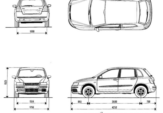 Fiat Stilo 3doors 5doors & MultiWagon (Фиат Стило 3дверныйс 5дверныйс & МултиУниверсал) - чертежи (рисунки) автомобиля